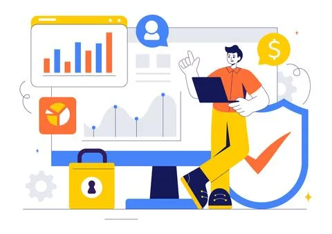 Cyber Threat Analysis Vector Illustration featuring Vulnerability Managemen.. Stock Illustration