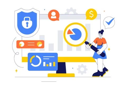 Cyber Threat Analysis Vector Illustration featuring Vulnerability Managemen.. Stock Illustration