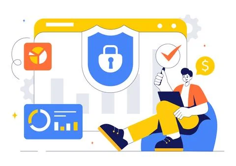Cyber Threat Analysis Vector Illustration featuring Vulnerability Managemen.. Stock Illustration