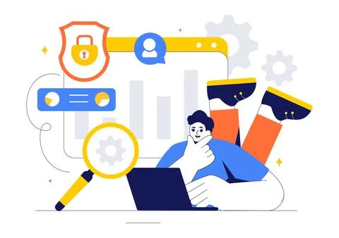 Cyber Threat Analysis Vector Illustration featuring Vulnerability Managemen.. Stock Illustration