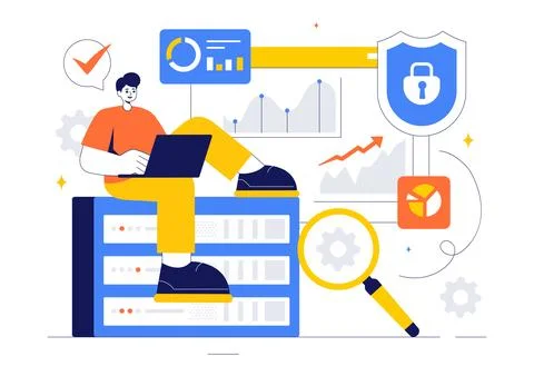 Cyber Threat Analysis Vector Illustration featuring Vulnerability Managemen.. Stock Illustration