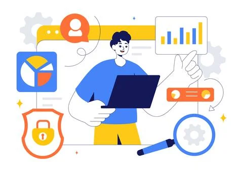 Cyber Threat Analysis Vector Illustration featuring Vulnerability Managemen.. Stock Illustration