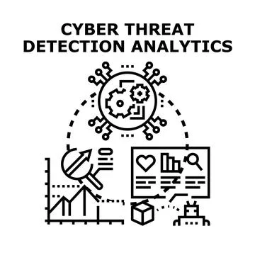 Cyber threat detection analytics concept with data processing Illustrazione stock