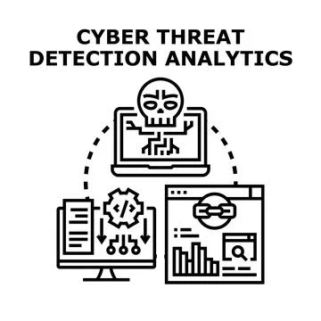 Cyber threat detection analytics processing digital data Stock Illustration