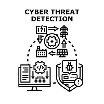 Cyber threat detection system analyzing network security イラスト素材