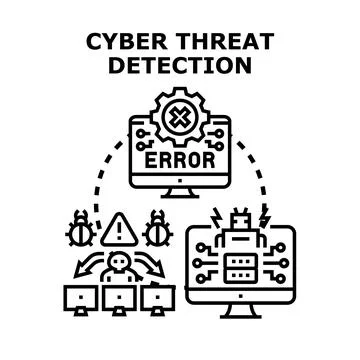 Cyber threat detection system finding malware virus Stock Illustration