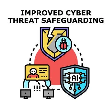 Cyber threat safeguarding with artificial intelligence protection Stock Illustration
