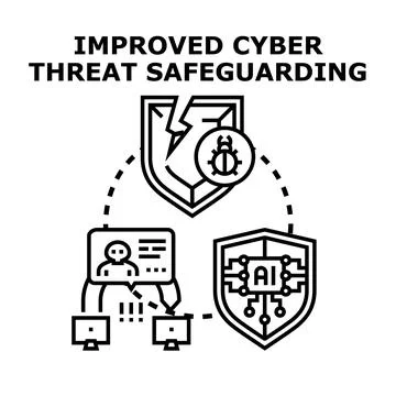 Cyber threat safeguarding with artificial intelligence protection Stock Illustration