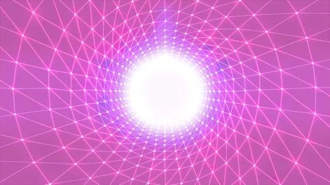 Cyber tunnel with electronic grid and dots. Motion. Circular tunnel with grid Illustrazione stock