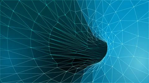 Cyber tunnel time jump sci-fi concept. 3D speed movement mesh grid digital cyber Stock Illustration