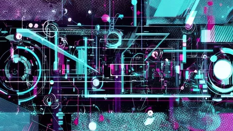Cyber UI animation with data pulses and transitions Stock Footage 309543186