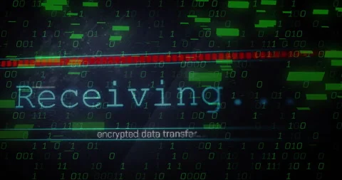 Cyber UI showing green binary code streaming over red progress bar, showing Stock Footage 307434192