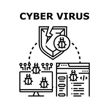 Cyber virus attacking digital data and computer security イラスト素材