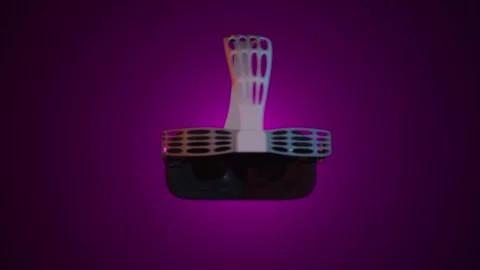 Cyber VR glasses virtual reality purple magenta background. Cyberpunk fashio Stock Footage 260617576