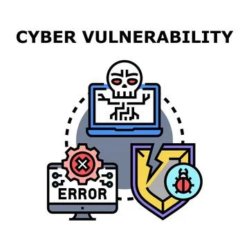 Cyber vulnerability causing data breach and system error Stock Illustration