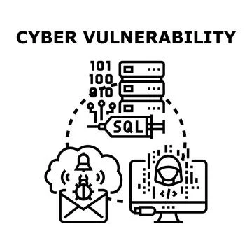 Cyber vulnerability, data security, hacking, and online threat concept Stockillustratie