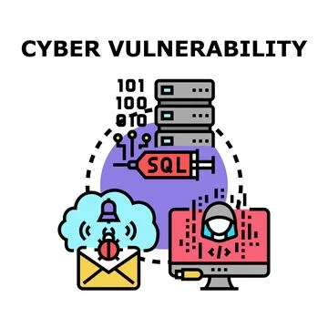 Cyber vulnerability, data security, hacking, and online threat concept Illustrazione stock