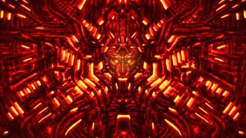 Cyber wall with bas-relief and protruding robot head. Red color. Stock Illustration