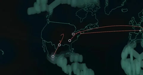 Cyber war displayed on real time map Stock Footage 310839975