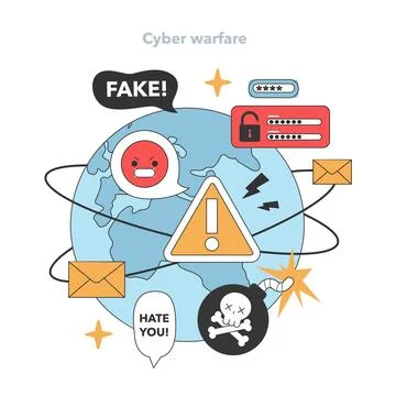 Cyber warfare global scale. Flat vector illustration. Stock Illustration