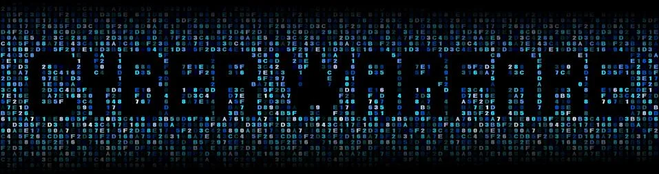 Cyber warfare text on hex code illustration Stock Illustration