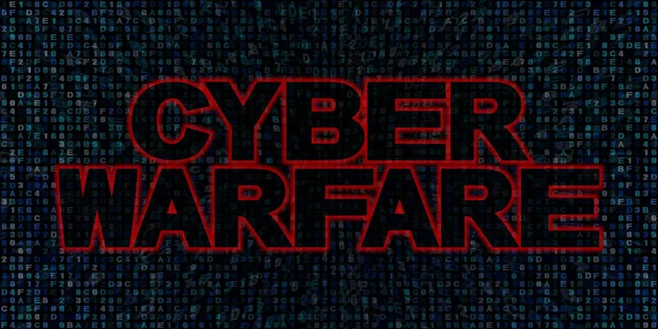 Cyber warfare text on hex code illustration Stock-Illustration