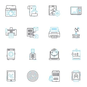 Cyber workstations linear icons set. Technology, Digital, Security, Workstation Stock Illustration