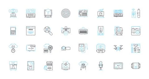 Cyber workstations linear icons set. Technology, Digital, Security, Workstation Stock Illustration