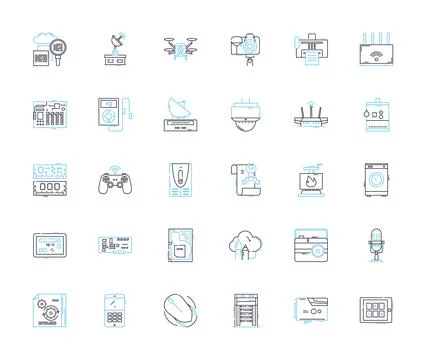Cyber workstations linear icons set. Technology, Digital, Security, Workstation Stock Illustration