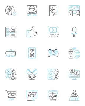 Cyber world linear icons set. Encryption, Hackers, Malware, Firewall, Phishing Illustrazione stock