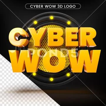 Cyber Wow logo in 3D, with yellow colors and a dark background Modello PSD
