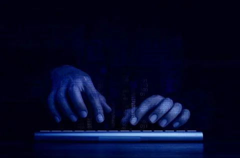 Cyberattack and internet crime, hacking and malware concepts. Digital binary  Stock Photos