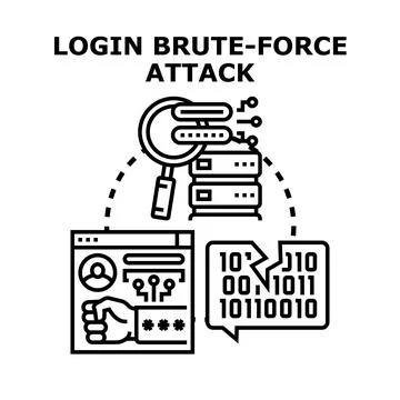 Cyberattack brute force login password cracking process Ilustração Stock