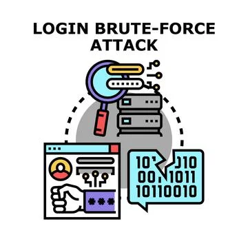 Cyberattack brute force login password cracking process Ilustração Stock