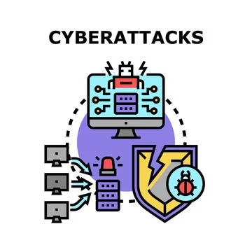 Cyberattack concept compromising data security system protection Stock Illustration