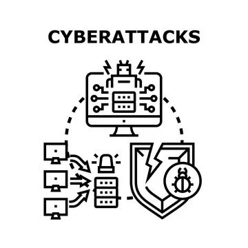 Cyberattack concept compromising data security system protection Stock Illustration
