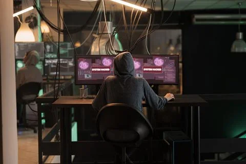 Cyberattack, criminal hacking computer program password, stealing data 스톡 사진