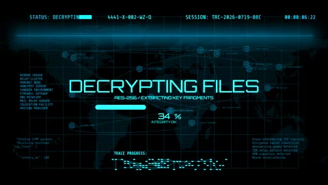 Cyberattack Data Decryption HUD Futuristic Hacking Interface Animation Stock Footage 341430107