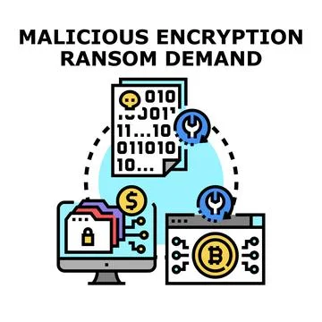 Cyberattack encrypting data demanding cryptocurrency ransom payment 스톡 일러스트