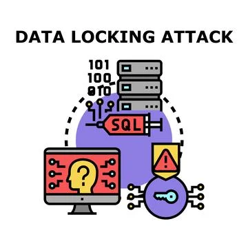 Cyberattack locking data and blocking access Stock Illustration