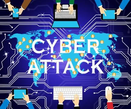 Cyberattack Malicious Cyber Hack Attack 2d Illustration Stock Illustration