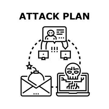 Cyberattack plan executing malicious computer system compromise Stock Illustration
