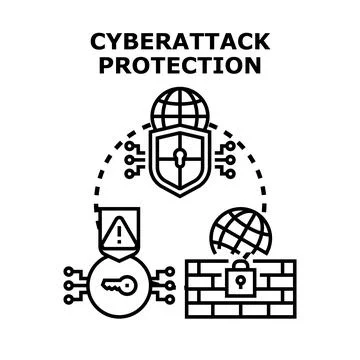 Cyberattack protection securing digital information systems Stock Illustration