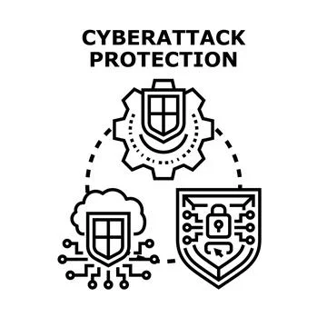 Cyberattack protection system safeguarding digital data security Stockillustratie