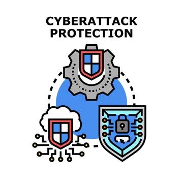 Cyberattack protection system safeguarding digital data security Stock Illustration