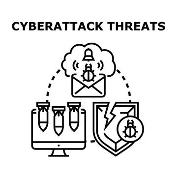 Cyberattack threats creating data security risks and vulnerabilities Stock Illustration