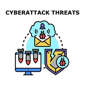 Cyberattack threats creating data security risks and vulnerabilities Stock Illustration