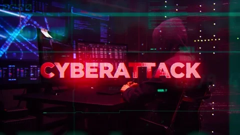 Cyberattack Word on Hacker  technology futuristic data background Stock Footage 343026822