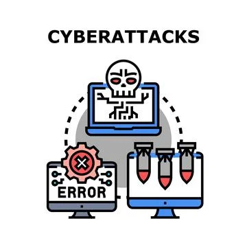 Cyberattacks causing system errors and data breaches Stock Illustration