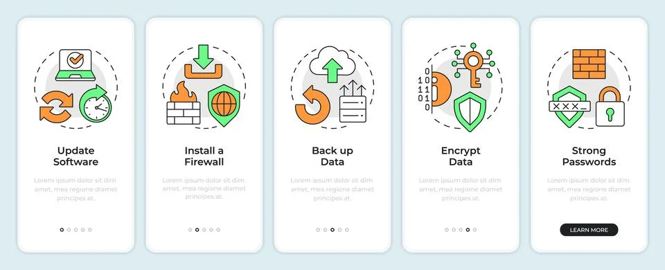 Cyberattacks prevention onboarding mobile app screen Stockillustratie